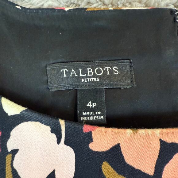 Talbots Black Pink Floral Fit & Flare Pleated Sleeveless Dress 4 Petites 4P P4 - Picture 5 of 9